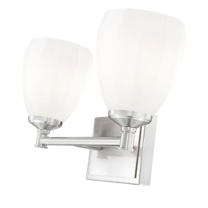 Z-Lite Oren 2-Light Medium Bulb Base Brushed Nickel Steel Frame Matte Opal Glass Shade Vanity Light