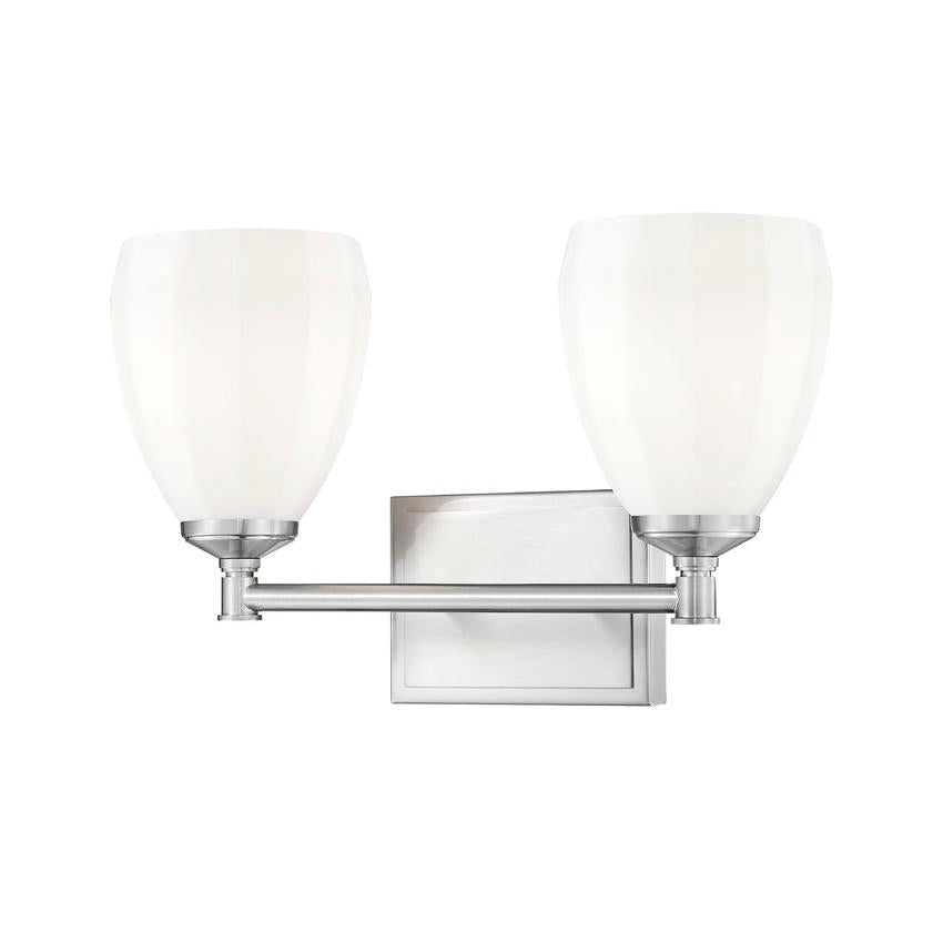 Z-Lite Oren 2-Light Medium Bulb Base Brushed Nickel Steel Frame Matte Opal Glass Shade Vanity Light