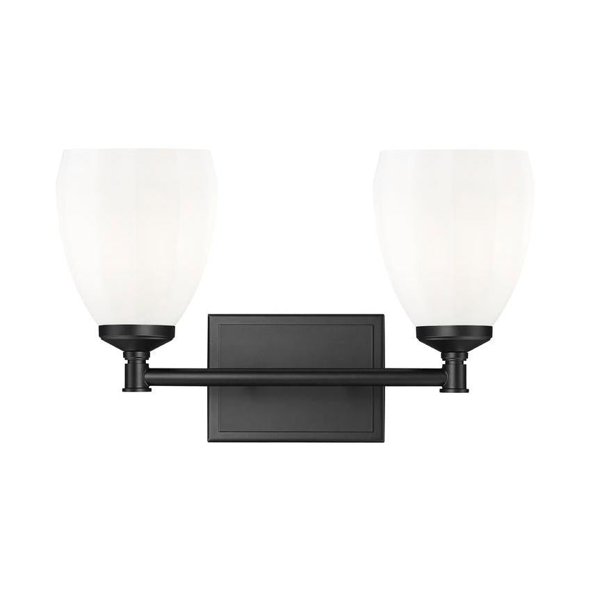 Z-Lite Oren 2-Light Medium Bulb Base Matte Black Steel Frame Matte Opal Glass Shade Vanity Light