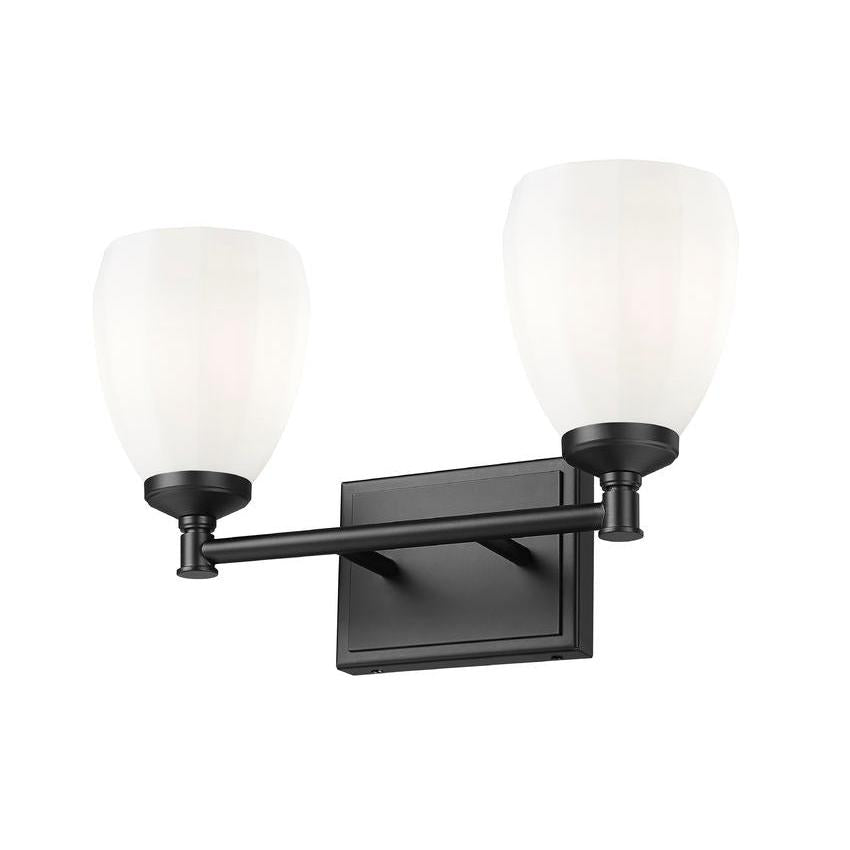 Z-Lite Oren 2-Light Medium Bulb Base Matte Black Steel Frame Matte Opal Glass Shade Vanity Light
