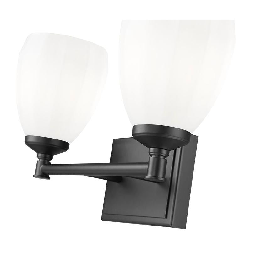 Z-Lite Oren 2-Light Medium Bulb Base Matte Black Steel Frame Matte Opal Glass Shade Vanity Light