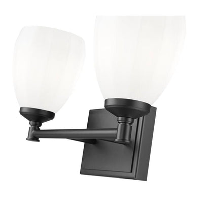 Z-Lite Oren 2-Light Medium Bulb Base Matte Black Steel Frame Matte Opal Glass Shade Vanity Light