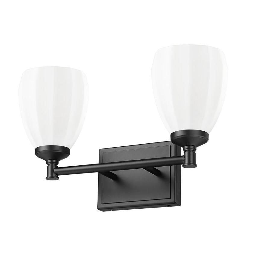 Z-Lite Oren 2-Light Medium Bulb Base Matte Black Steel Frame Matte Opal Glass Shade Vanity Light