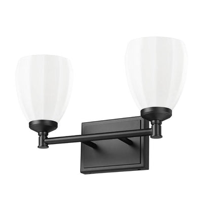 Z-Lite Oren 2-Light Medium Bulb Base Matte Black Steel Frame Matte Opal Glass Shade Vanity Light