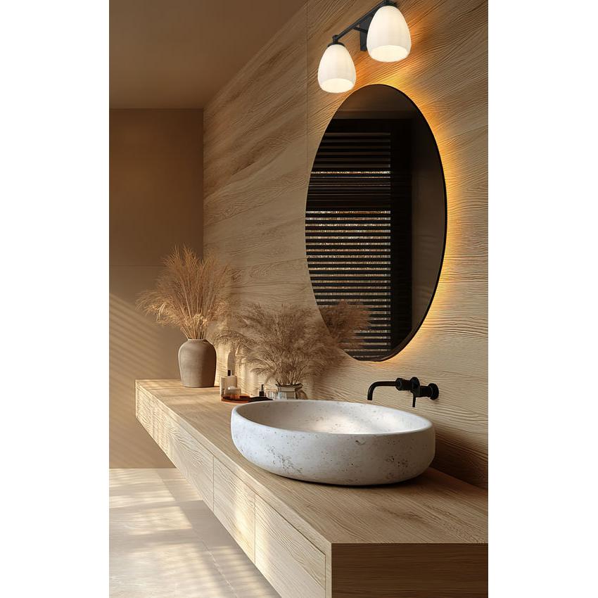 Z-Lite Oren 2-Light Medium Bulb Base Matte Black Steel Frame Matte Opal Glass Shade Vanity Light
