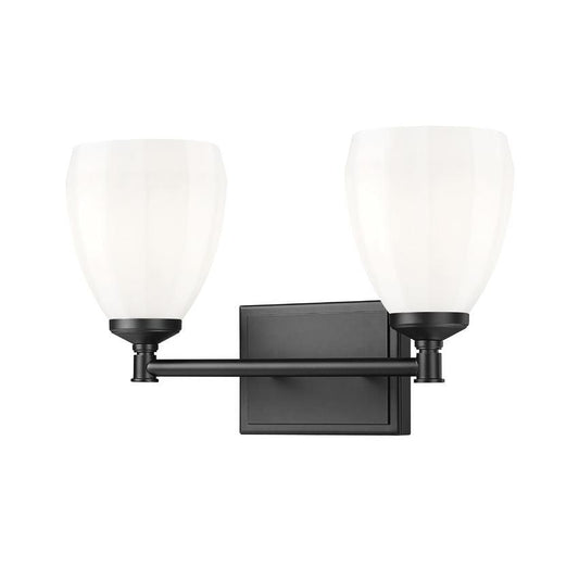 Z-Lite Oren 2-Light Medium Bulb Base Matte Black Steel Frame Matte Opal Glass Shade Vanity Light