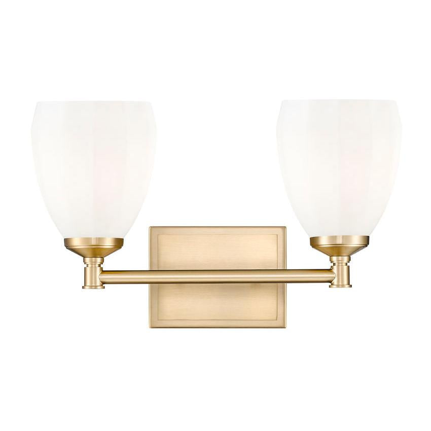 Z-Lite Oren 2-Light Medium Bulb Base Modern Gold Steel Frame Matte Opal Glass Shade Vanity Light