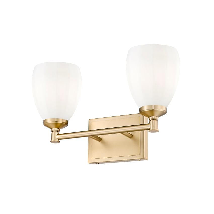 Z-Lite Oren 2-Light Medium Bulb Base Modern Gold Steel Frame Matte Opal Glass Shade Vanity Light