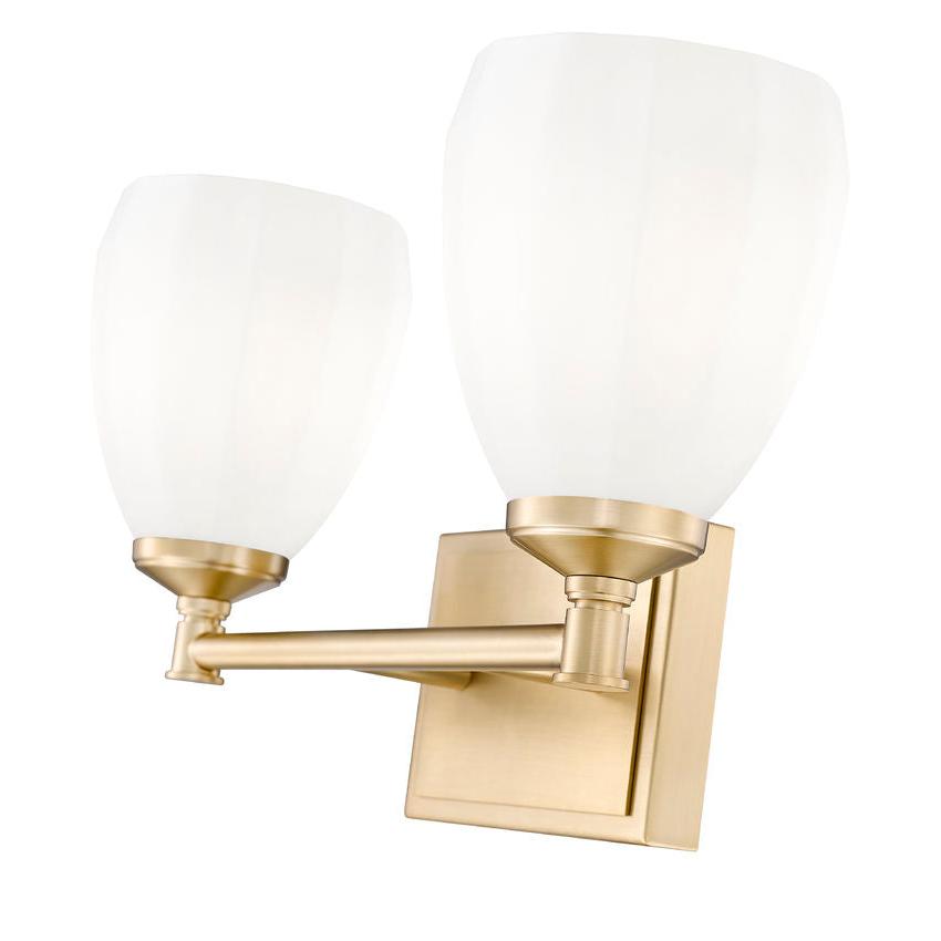 Z-Lite Oren 2-Light Medium Bulb Base Modern Gold Steel Frame Matte Opal Glass Shade Vanity Light
