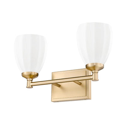 Z-Lite Oren 2-Light Medium Bulb Base Modern Gold Steel Frame Matte Opal Glass Shade Vanity Light