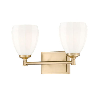 Z-Lite Oren 2-Light Medium Bulb Base Modern Gold Steel Frame Matte Opal Glass Shade Vanity Light