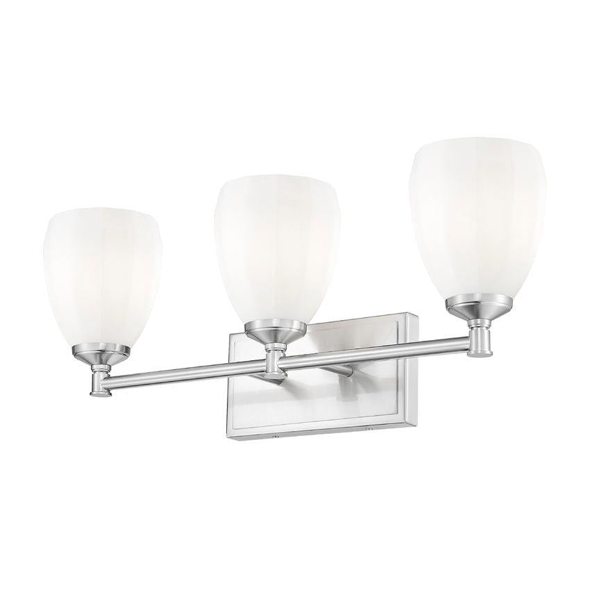 Z-Lite Oren 3-Light Medium Bulb Base Brushed Nickel Steel Frame Matte Opal Glass Shade Vanity Light
