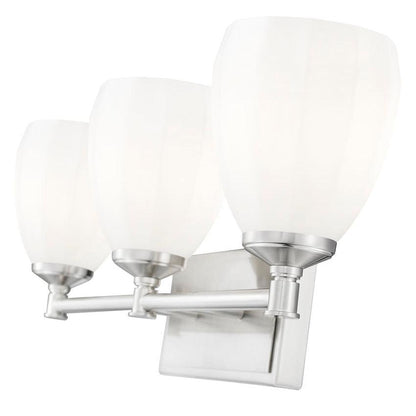 Z-Lite Oren 3-Light Medium Bulb Base Brushed Nickel Steel Frame Matte Opal Glass Shade Vanity Light