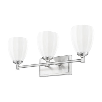 Z-Lite Oren 3-Light Medium Bulb Base Brushed Nickel Steel Frame Matte Opal Glass Shade Vanity Light