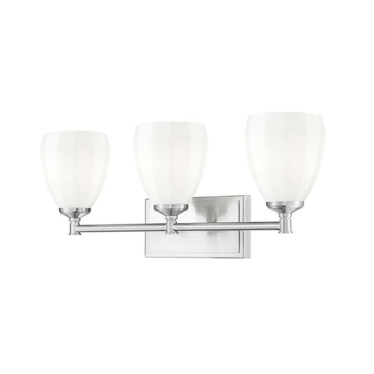 Z-Lite Oren 3-Light Medium Bulb Base Brushed Nickel Steel Frame Matte Opal Glass Shade Vanity Light
