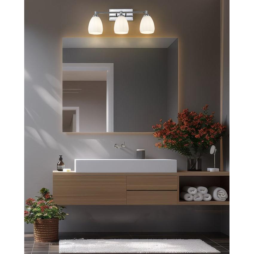 Z-Lite Oren 3-Light Medium Bulb Base Chrome Steel Frame Matte Opal Glass Shade Vanity Light