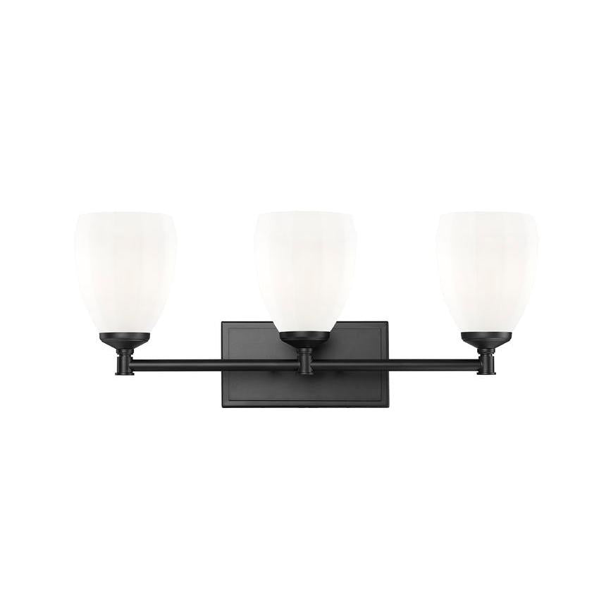 Z-Lite Oren 3-Light Medium Bulb Base Matte Black Steel Frame Matte Opal Glass Shade Vanity Light