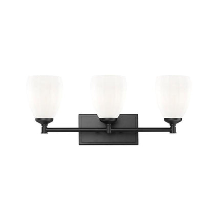 Z-Lite Oren 3-Light Medium Bulb Base Matte Black Steel Frame Matte Opal Glass Shade Vanity Light