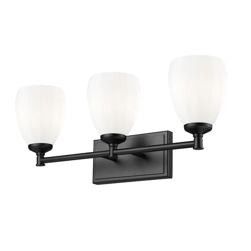 Z-Lite Oren 3-Light Medium Bulb Base Matte Black Steel Frame Matte Opal Glass Shade Vanity Light
