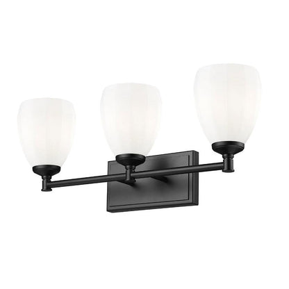 Z-Lite Oren 3-Light Medium Bulb Base Matte Black Steel Frame Matte Opal Glass Shade Vanity Light