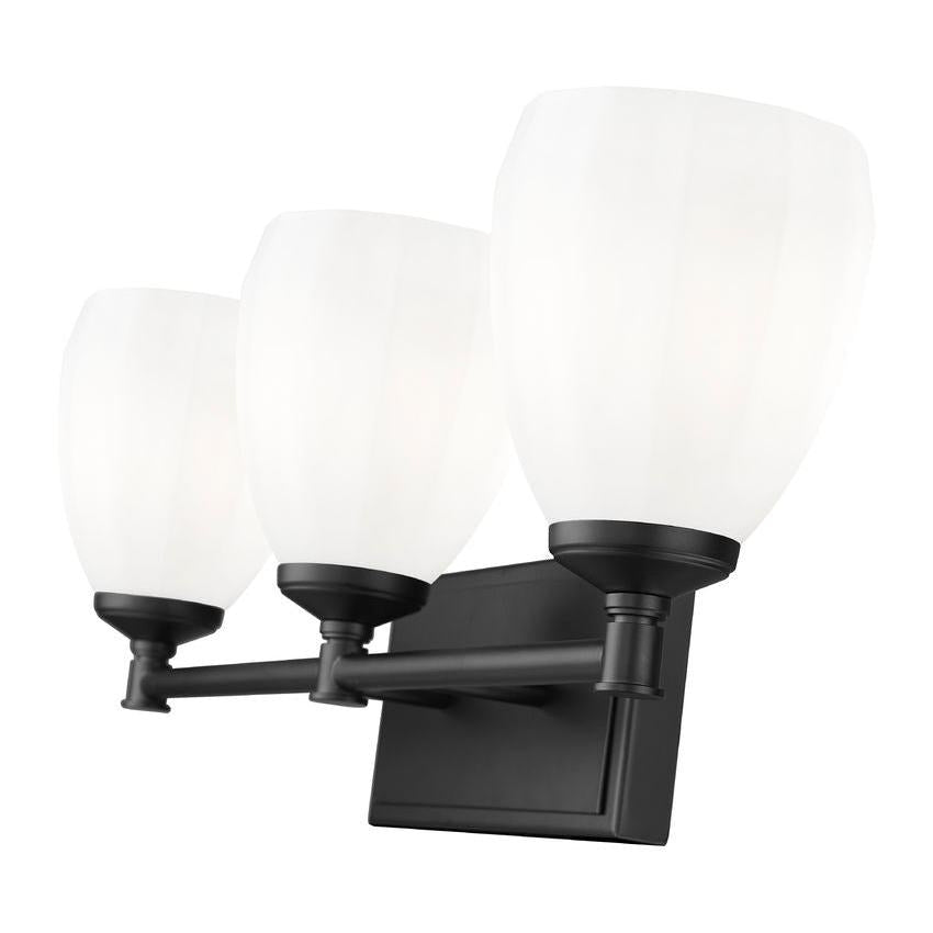 Z-Lite Oren 3-Light Medium Bulb Base Matte Black Steel Frame Matte Opal Glass Shade Vanity Light