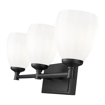 Z-Lite Oren 3-Light Medium Bulb Base Matte Black Steel Frame Matte Opal Glass Shade Vanity Light