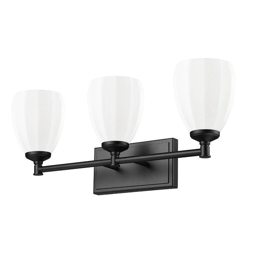 Z-Lite Oren 3-Light Medium Bulb Base Matte Black Steel Frame Matte Opal Glass Shade Vanity Light