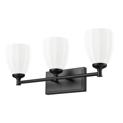 Z-Lite Oren 3-Light Medium Bulb Base Matte Black Steel Frame Matte Opal Glass Shade Vanity Light