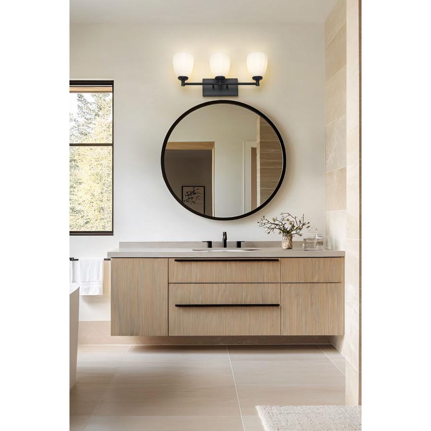 Z-Lite Oren 3-Light Medium Bulb Base Matte Black Steel Frame Matte Opal Glass Shade Vanity Light