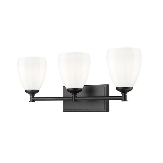 Z-Lite Oren 3-Light Medium Bulb Base Matte Black Steel Frame Matte Opal Glass Shade Vanity Light