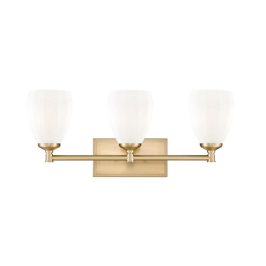 Z-Lite Oren 3-Light Medium Bulb Base Modern Gold Steel Frame Matte Opal Glass Shade Vanity Light