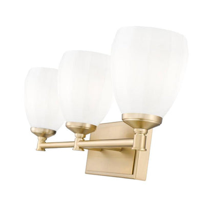 Z-Lite Oren 3-Light Medium Bulb Base Modern Gold Steel Frame Matte Opal Glass Shade Vanity Light