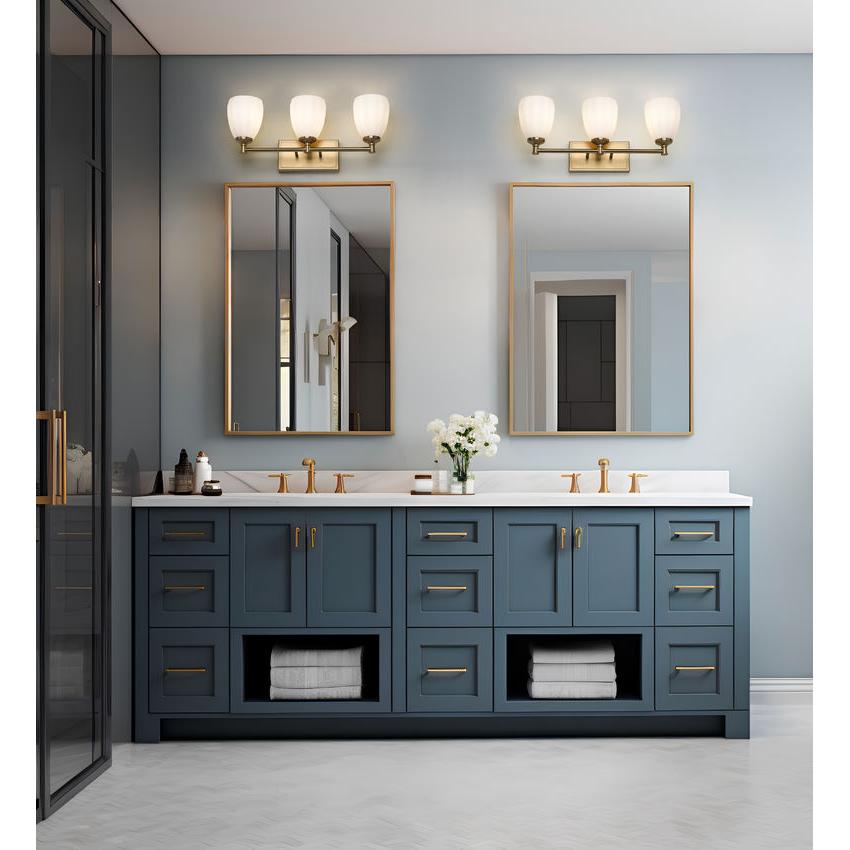 Z-Lite Oren 3-Light Medium Bulb Base Modern Gold Steel Frame Matte Opal Glass Shade Vanity Light