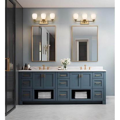 Z-Lite Oren 3-Light Medium Bulb Base Modern Gold Steel Frame Matte Opal Glass Shade Vanity Light