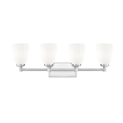 Z-Lite Oren 4-Light Medium Bulb Base Brushed Nickel Steel Frame Matte Opal Glass Shade Vanity Light