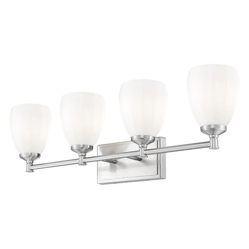 Z-Lite Oren 4-Light Medium Bulb Base Brushed Nickel Steel Frame Matte Opal Glass Shade Vanity Light