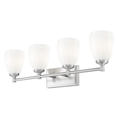 Z-Lite Oren 4-Light Medium Bulb Base Brushed Nickel Steel Frame Matte Opal Glass Shade Vanity Light