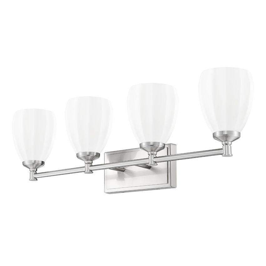Z-Lite Oren 4-Light Medium Bulb Base Brushed Nickel Steel Frame Matte Opal Glass Shade Vanity Light