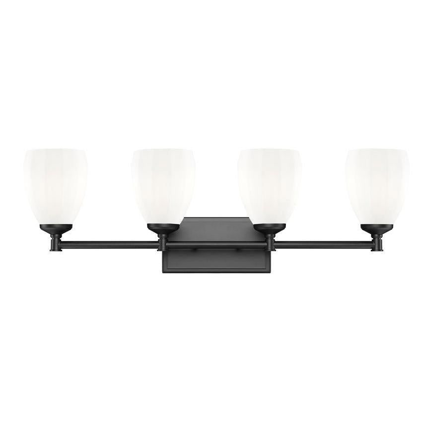 Z-Lite Oren 4-Light Medium Bulb Base Matte Black Steel Frame Matte Opal Glass Shade Vanity Light
