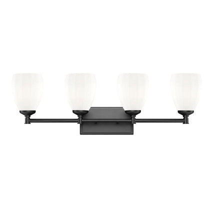 Z-Lite Oren 4-Light Medium Bulb Base Matte Black Steel Frame Matte Opal Glass Shade Vanity Light