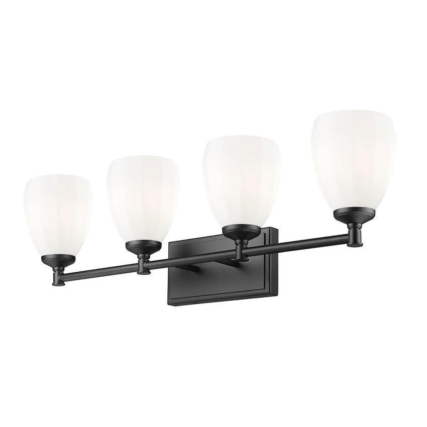 Z-Lite Oren 4-Light Medium Bulb Base Matte Black Steel Frame Matte Opal Glass Shade Vanity Light