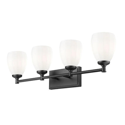 Z-Lite Oren 4-Light Medium Bulb Base Matte Black Steel Frame Matte Opal Glass Shade Vanity Light
