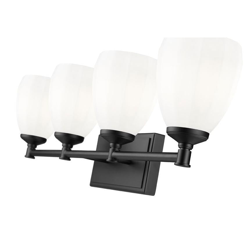 Z-Lite Oren 4-Light Medium Bulb Base Matte Black Steel Frame Matte Opal Glass Shade Vanity Light