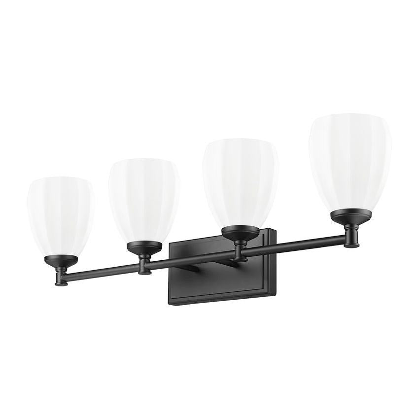 Z-Lite Oren 4-Light Medium Bulb Base Matte Black Steel Frame Matte Opal Glass Shade Vanity Light