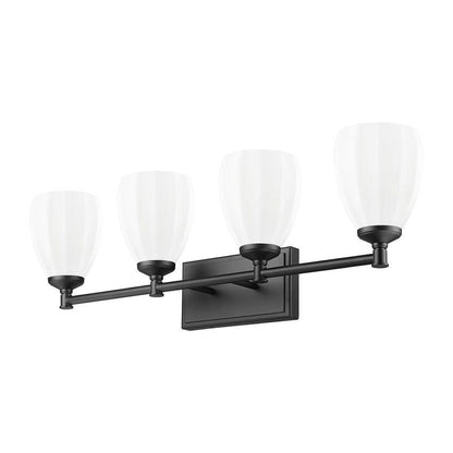 Z-Lite Oren 4-Light Medium Bulb Base Matte Black Steel Frame Matte Opal Glass Shade Vanity Light