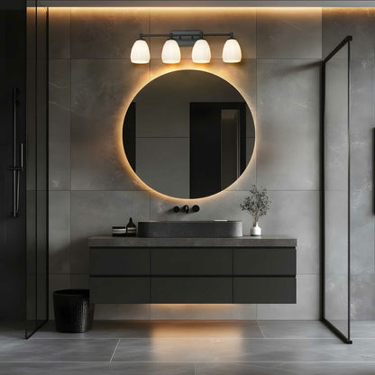 Z-Lite Oren 4-Light Medium Bulb Base Matte Black Steel Frame Matte Opal Glass Shade Vanity Light