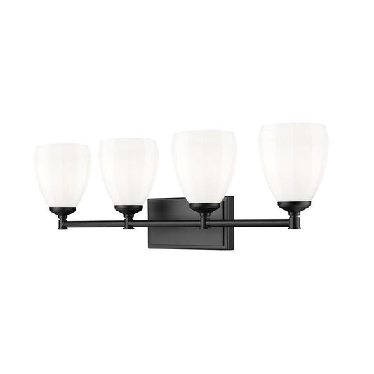 Z-Lite Oren 4-Light Medium Bulb Base Matte Black Steel Frame Matte Opal Glass Shade Vanity Light