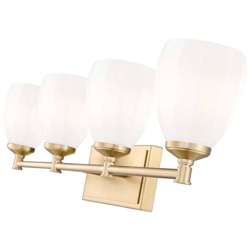 Z-Lite Oren 4-Light Medium Bulb Base Modern Gold Steel Frame Matte Opal Glass Shade Vanity Light