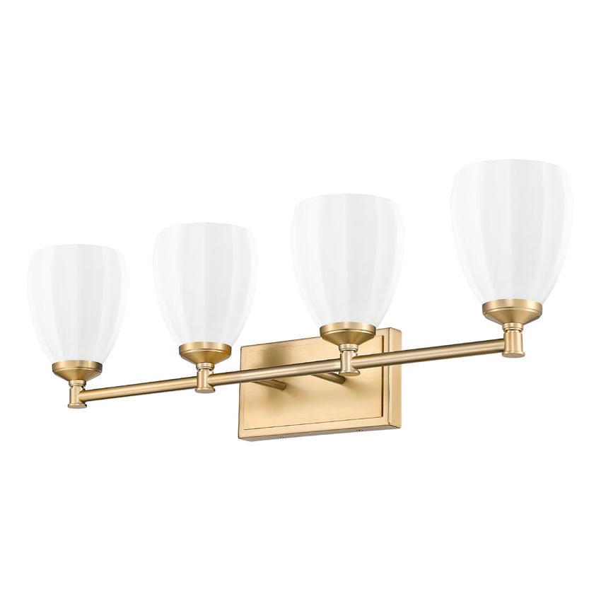 Z-Lite Oren 4-Light Medium Bulb Base Modern Gold Steel Frame Matte Opal Glass Shade Vanity Light