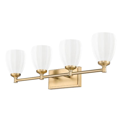 Z-Lite Oren 4-Light Medium Bulb Base Modern Gold Steel Frame Matte Opal Glass Shade Vanity Light